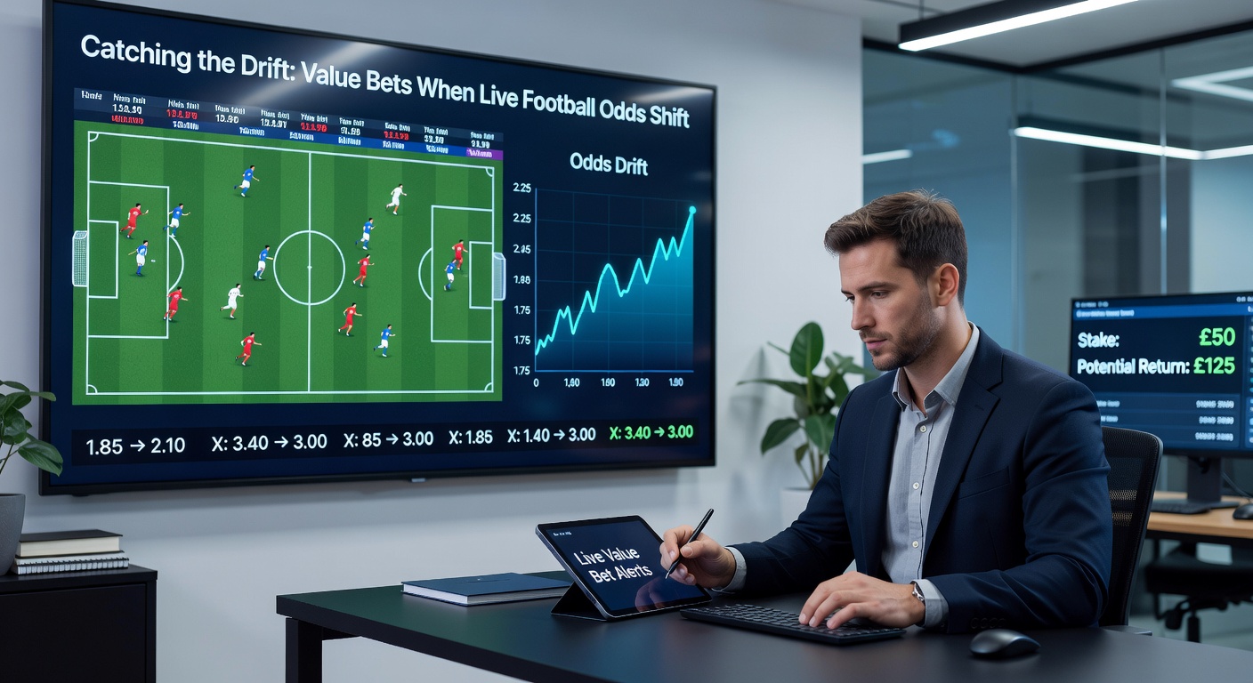 Chart illustrating odds drift timeline during a football match, with peaks at key events like goals and cards