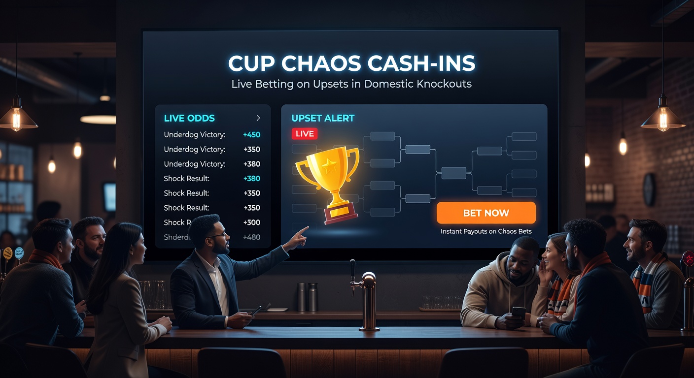 Live betting interface displaying shifting odds during a cup upset, with underdog price crashing after a goal