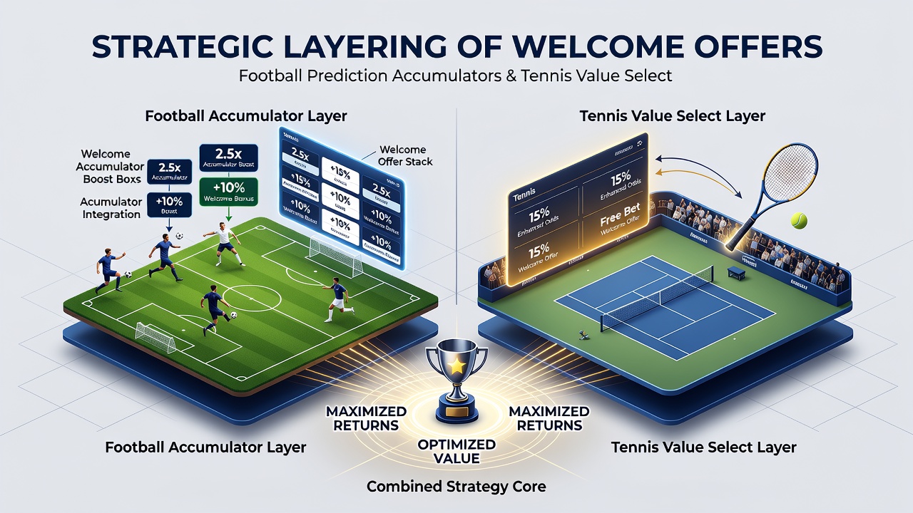 Tennis value selection interface overlaid on football accumulator builder screen