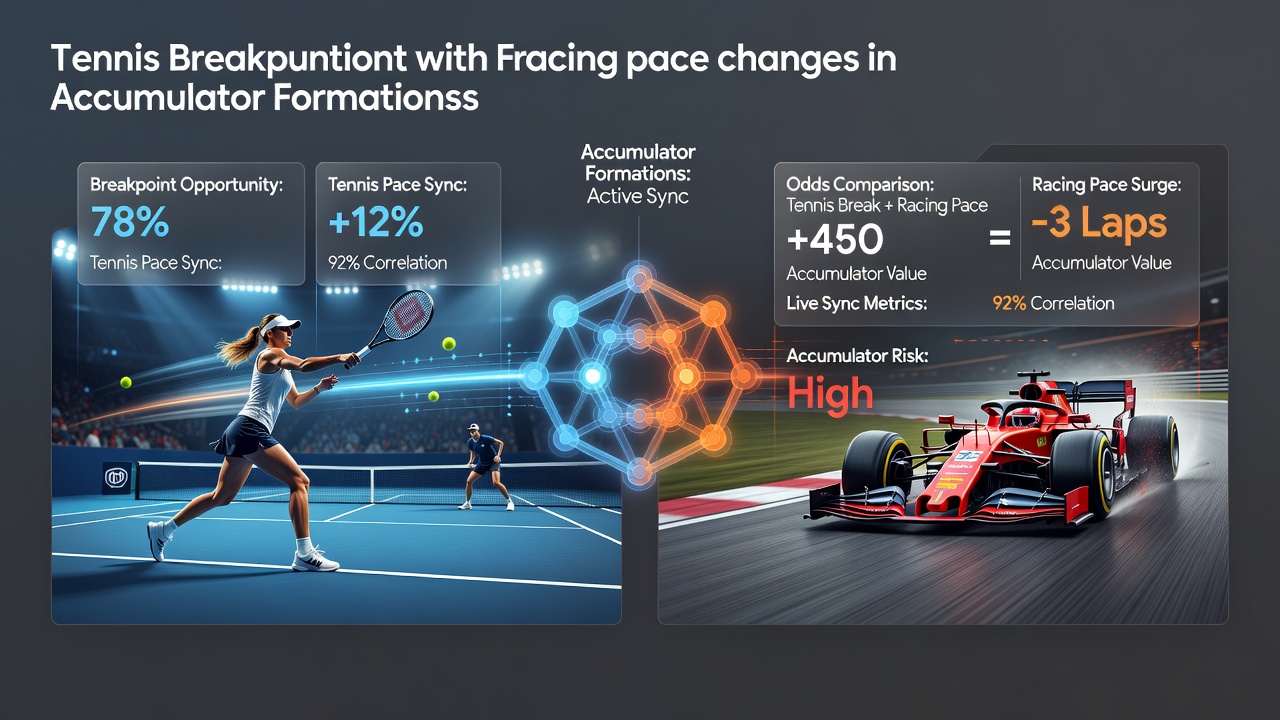 Tennis court with breakpoint indicators overlaid on a horse racing pace graph from a live odds platform