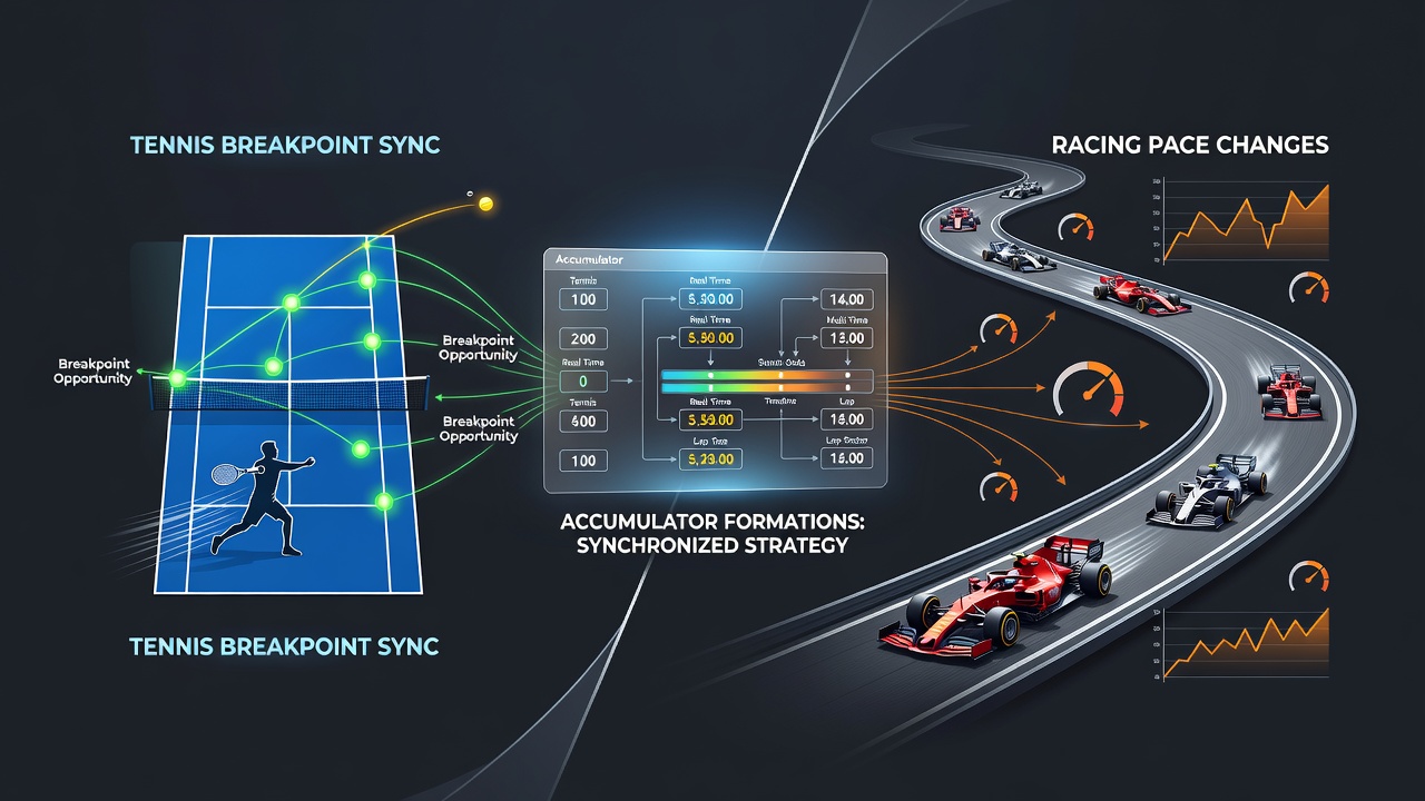 Live odds comparison screen showing tennis breakpoint alerts next to racing pace change notifications
